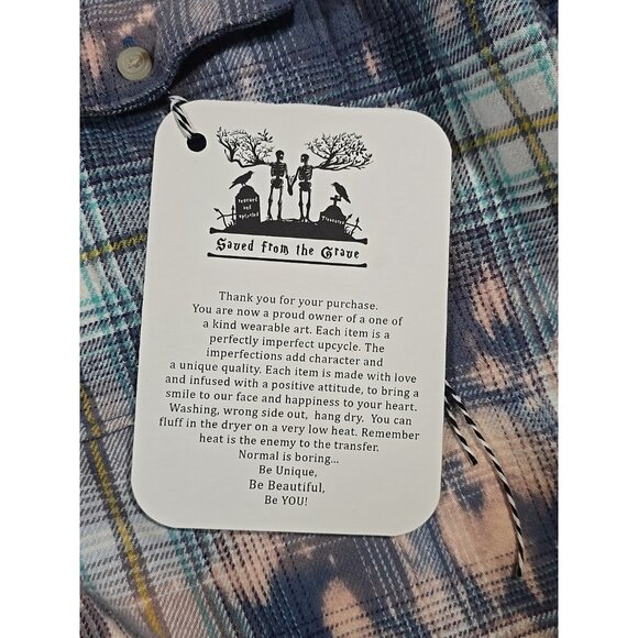 OOAK Upcycled Flannel Shirt Humor Don't Be Salty Graphic Boyfriend Fit Large - Picture 13 of 13